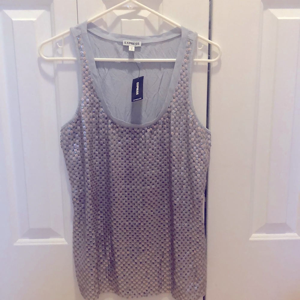 NWT Express tank S gray w/rose gold sequins